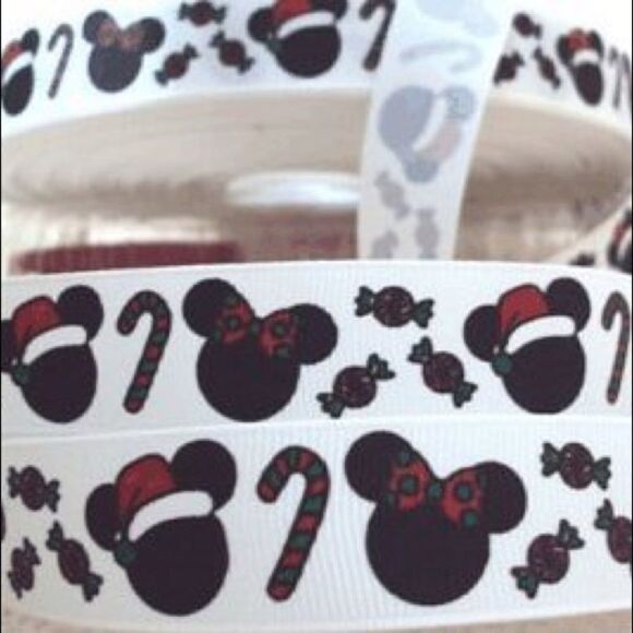 Grosgrain Ribbon 7/8” 5 yards NEW Christmas candy cane Minnie Mickey Mouse Santa - Picture 2 of 2